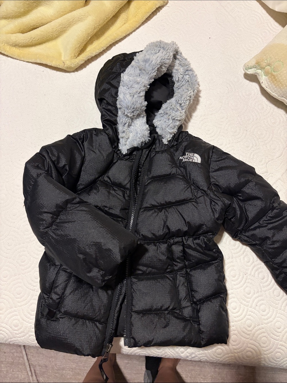 The North Face Kids Black Jacket with Gray Faux Fur Hood Trim